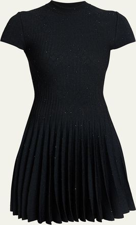 Balmain Short-Sleeve Glittered Mini Dress