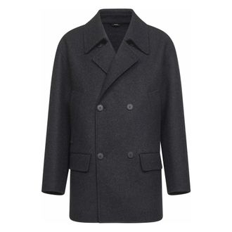 Fendi Double-Breasted Coats, male, Gray, M, Grey Wool Double-Breasted Coat