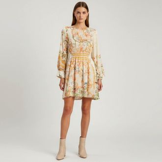 Roberto Cavalli Beige Multicolor Printed Crepe Mini Dress