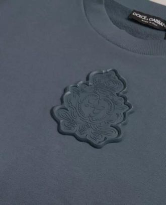 Dolce & Gabbana Blue Cotton Logo Patch Crew Neck Men Pullover Mens Sweater