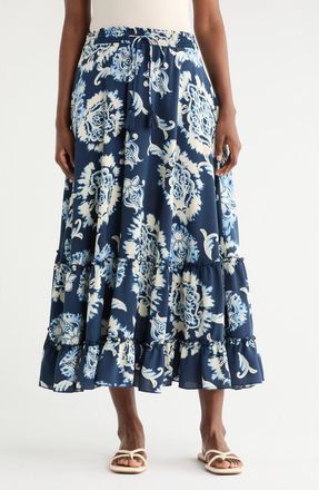 T Tahari Print Maxi Skirt in Washed Blue Batik Print at Nordstrom Rack, Size X-Large