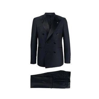 Tagliatore Double Breasted Suits, male, Blue, Size: L Double-Breasted Smoking Jacket
