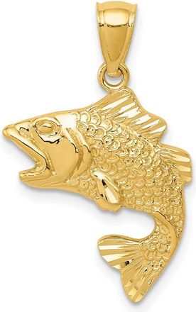 Diamond2Deal 14k Yellow Gold Polished Textured Bass Fish Pendant