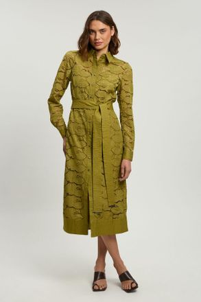 Karen Millen Womens Cutwork Cotton Collared Woven Shirt Dress - Khaki - Size 14 UK