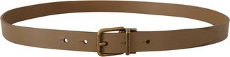 Dolce & Gabbana Mens Brown Solid Leather Brass Buckle Classic Belt