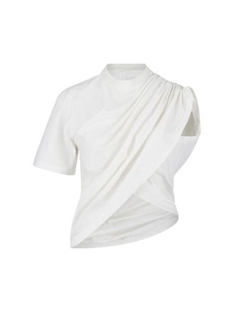 Courr&egrave;ges White Asymmetrical Twist Unique Panel T-Shirt