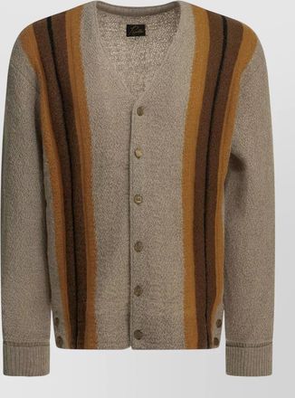 Needles cardigan stripe design ribbed cuffs neckline