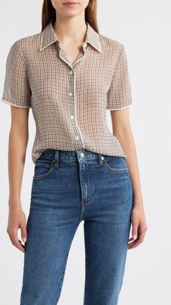 Frame Denim The Houndstooth Silk Short Sleeve Button-Up Shirt in Houndstooth Multi at Nordstrom, Size X-Small
