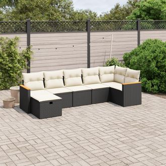 vidaXL Vidaxl - Set De Comedor De Jard&iacute;n 7 Pzas Y Cojines Rat&aacute;n Sint&eacute;tico Negro