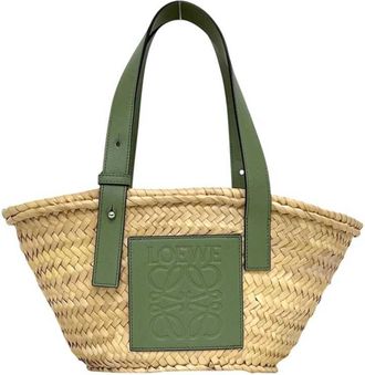 Loewe Beige Green Khaki Raffia Leather Basket (Pre-Owned)
