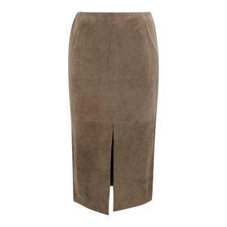 Rotate Rotate Birger Christensen, Rokken, Dames, Bruin, S, Leer, Slit Suede Midi Rok