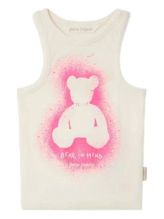 Palm Angels spray-bear ribbed tank top - White