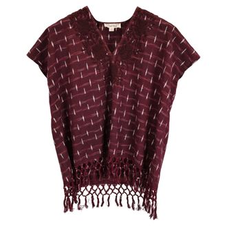 Nili Lotan Nili Lotan V-Neck Printed Top in Burgundy Cotton