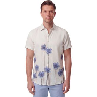Lords of Harlech Crafty Floral Short Sleeve Fine Linen Shirt in Crafty Floral Ivory at Nordstrom, Size X-Large