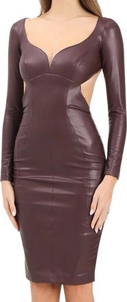 Elisabetta Franchi Ruched Midi Dress With Open Back In Glossy Faux Leather