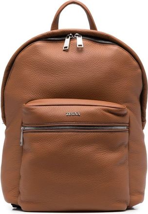 Ermenegildo Zegna logo-plaque leather backpack - men - Calf Leather - One Size - Brown