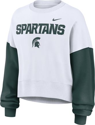 Nike Michigan State Spartans Primetime Nike Womens College Pullover Crew in White | 01D7060NMST-88C