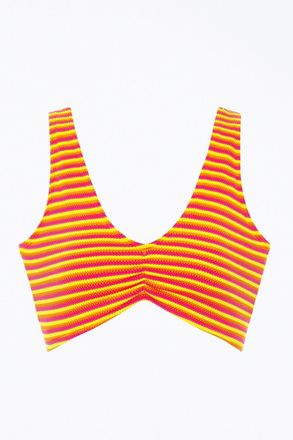 Montce Swim Kim Ruched Variation Bikini Top In Neon Stripe