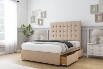 Comfort Beds Savannah Plush Divan Base 4 Drawers - 26 Headboard in Stone | Size: Small Double