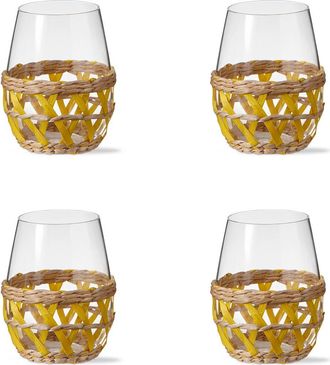Tag Island Clear Glass with Yellow Straw Sleeve Set of 4 at Nordstrom