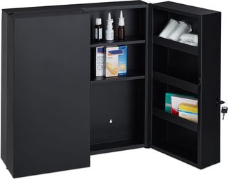 Relaxdays Relaxdays - Armario Botiqu&iacute;n Xxl Cerradura, 11 Compartimentos, Acero, 53,5x53x19 Cm, Caja Medicinas 2 Puertas, Antracita