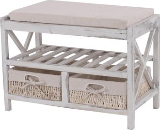 Hhg Zapatero Hhg-352, Zapatero De Banco, Shabby Look Vintage 45x65x34cm, Blanco
