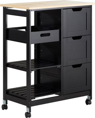 SoBuy Carro De Almacenamiento Mueble Auxiliar Cocina Carrito De Servir Con 3 Cajones 2 Estantes Y 1 Bandeja Extra&iacute;ble Negro Fkw79-sch Sobuy Es