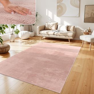Paco Home Paco Home - Alfombra Para Sal&oacute;n En Falsa Piel Peluche Pelo Largo Suave Disponible En Varios Colores 140x200 Cm, Pink