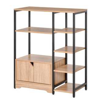 HOMCOM Homcom - Estanter&iacute;a Para Libros Con M&uacute;ltiples Estantes Abiertos Y 1 Armario De Doble Puerta Librer&iacute;a De Almacenamiento Oficina Sal&oacute;n 80x35x97 Cm Mader