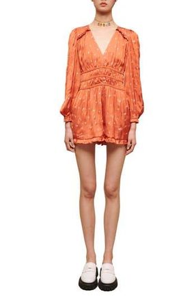 Maje Iane Long Sleeve Satin Romper in Orange at Nordstrom Rack, Size 1 (Fits Like 2-4 Us) / 36 Eu