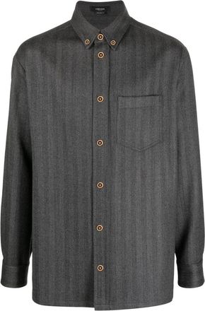 Versace herringbone cashmere overshirt - men - Cashmere - 54 - Grey