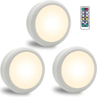 OEM Tres Focos Led Blancos Inal&aacute;mbricos, Alimentados Por Bater&iacute;a Y Con Control Remoto, Ideales Para Iluminar Vitrinas Y Estantes. Su Dise&ntilde;o T&aacute;ctil Y El Mo