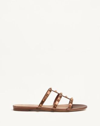 Valentino Garavani Sandalo Slider Basso Rockstud In Nappa Laminata Donna BRONZE 40.5