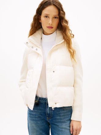 Tommy Hilfiger Steppjacke TOMMY HILFIGER MODERN DOWN KNIT MIX REG JACKET, Damen, Gr. XXL (44), ivory silk, Web, Obermaterial: 100% Polyester, elastischer Bund, Jacke