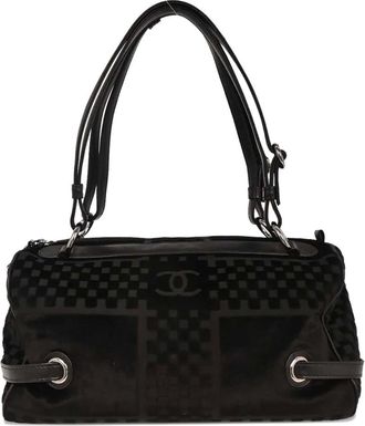 Chanel 2005-2006 checkered velvet handbag - women - Velvet/Leather - One Size - Black