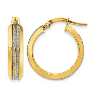Diamond2Deal 14K Yellow Gold Glitter Infused Round Hoop Earrings