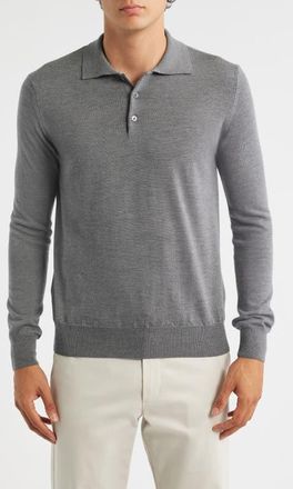Aurélien Long Sleeve Cashwool Polo Sweater in Dark Grey at Nordstrom, Size Xx-Large