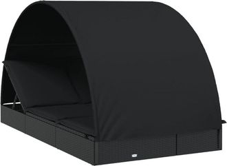 vidaXL Vidaxl - Tumbona 2 personas toldo redondo ratán pe negra 211x112x140 cm