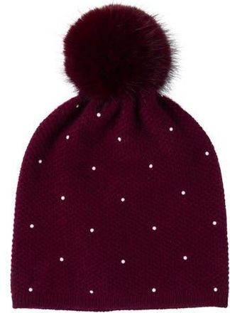 Sofiacashmere Embellished Textured Cashmere Beanie with Faux Fur Pompom in Bordeaux at Nordstrom Rack