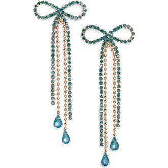Open Edit Stone Crystal Bow Drop Earrings in Emerald- Gold at Nordstrom Rack