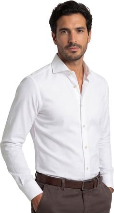 Led&ucirc;b katoenen Ledub wit overhemd effen normale fit jersey