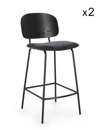 Konte Design Lote de 2 taburetes de tela gris oscuro y madera de &aacute;lamo negra