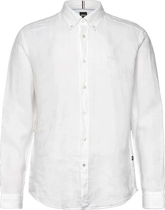 HUGO BOSS Herenoverhemd met Liam-puntkraag, normale pasvorm en lange mouwen (Wit)