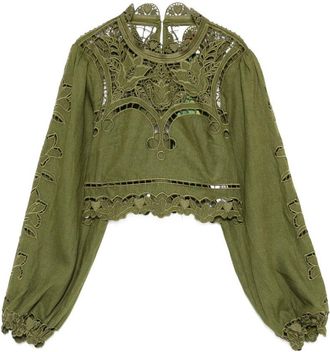 Farm Rio Majestic Garden Green Richelieu Blouse
