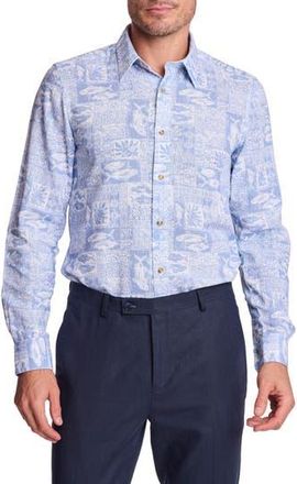 Paisley & Gray Parker Trim Fit Linen Blend Button-Up Shirt in Blue Salmon at Nordstrom Rack, Size Xxx-Large