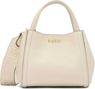 Kazar Zachte cr&egrave;me handtas met monogram reli&euml;f band - Dames - Handtassen - Beige - ONE Size - Leer - Tassen