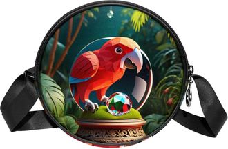 Generic Circle Crossbody Bag for Women, Parrot Crystal Ball Small Sling Bag Daypack with Zipper Adjustable Shoulder Straps Casual Ladies Girls Round Purse