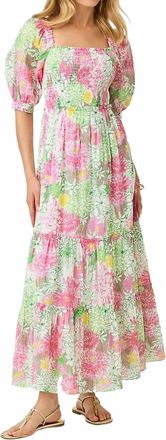 Lilly Pulitzer Hadly Short Sleeve Smocked Maxi Dress In Resort White Mum Patch