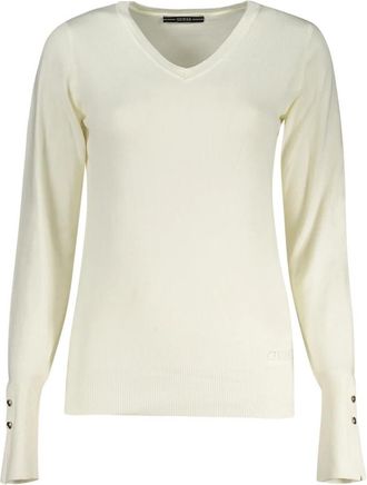 Guess T-shirt met Lange Mouwen - Dames - V-hals truien - Wit - S - Truien & Vesten