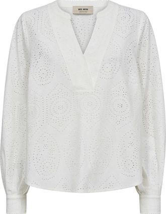 Mos Mosh Elegante blusa de encaje con mangas abullonadas - Blouses & Shirts - Mujer - Blanco - M
